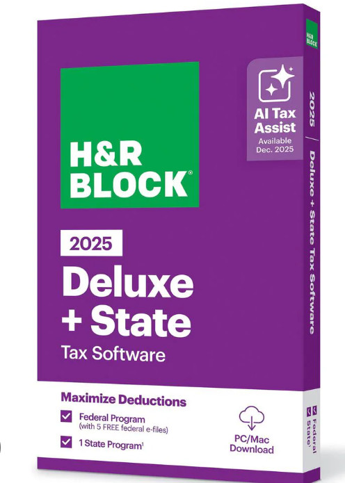 H&Amp;R Block Tax Software Deluxe &Amp; State 2025 (Pc/Mac) 5 Fed &Amp; 1 State Free Efile