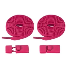 No Tie Shoelaces with 2 Metal Square Buckle Clips, 1Pair & Rose Red
