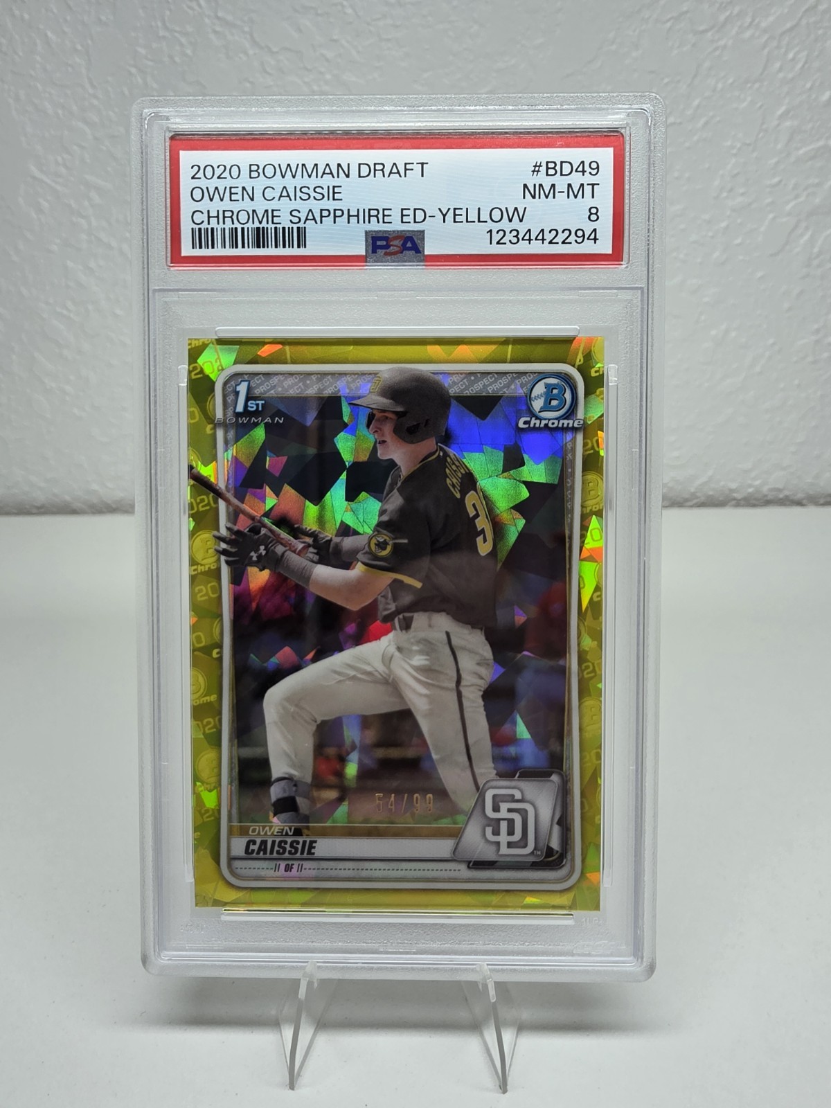 2020 Bowman 1st Chrome Draft Sapphire Edition - Owen Caissie  Yellow /99 (RC)