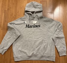 New Champion MARINES HOODED HOODIE HOODY SWEATSHIRT GREY L