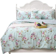 Floral Twin Duvet Cover Set - Hydrangea Green Blue 100 Cotton 3 Pieces