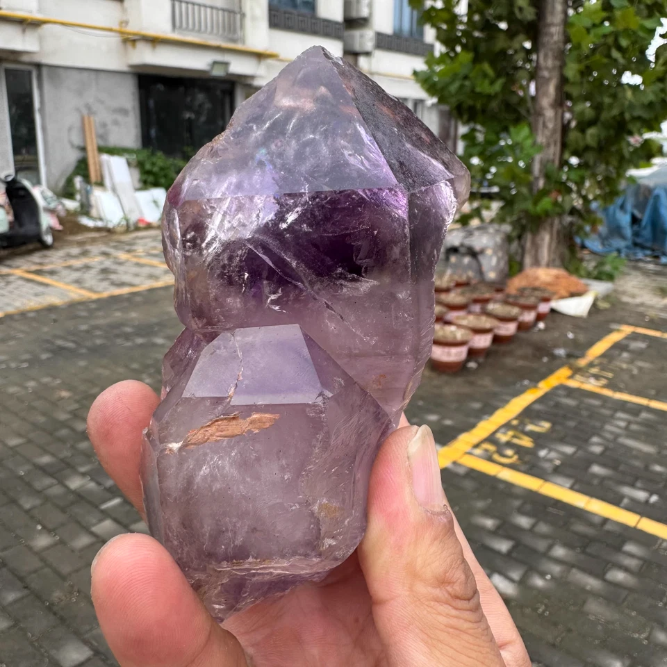 593g Cuarzo Amatista Natural Esquelético Torre Forma Libre Cristal Energía Mineral Foto 2 de 4