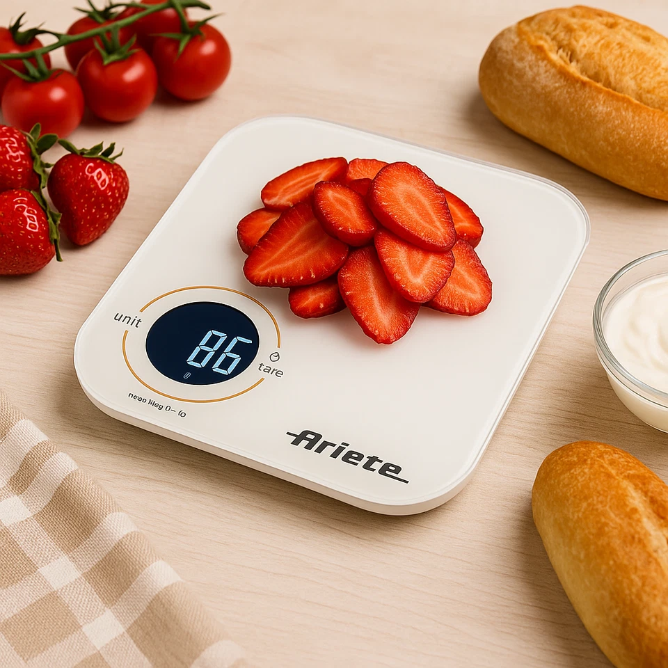 Bilancia da Cucina Digitale Ariete 5g-8Kg Display LCD Vetro Temperato Bianca - Immagine 4 di 4