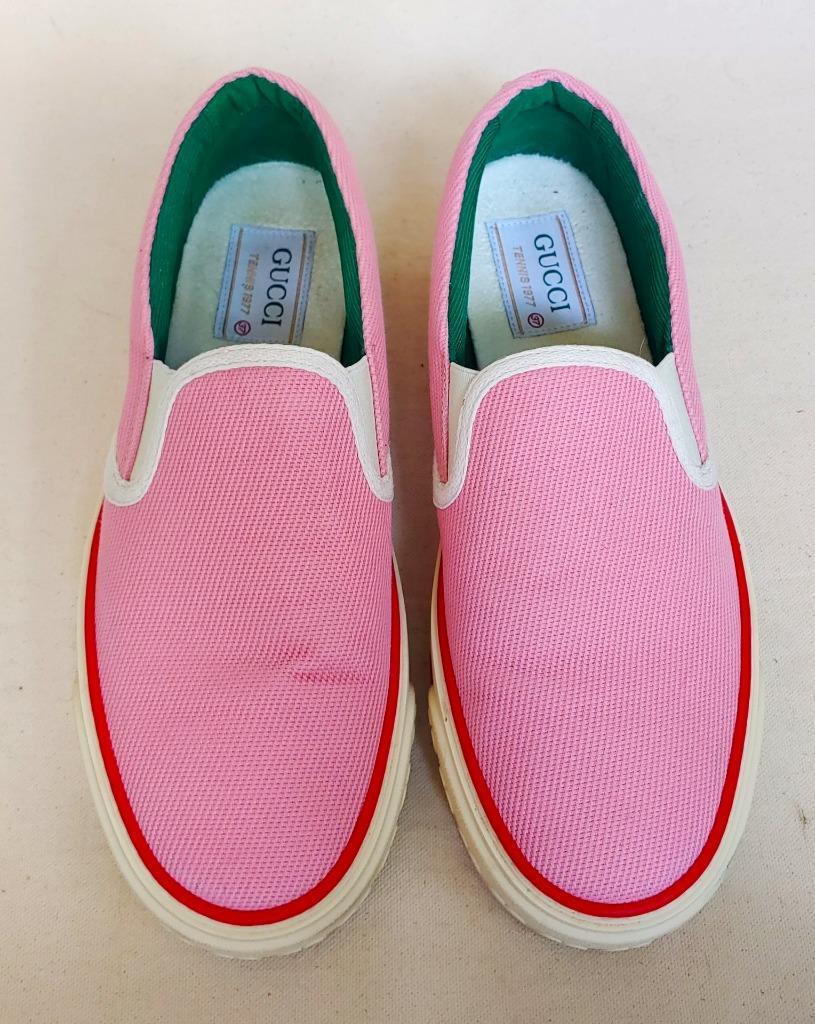 Gucci Pink Old Tennis Tweed Canvas Slip on Sneakers Size 37 US