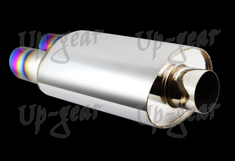 Silenciador de escape universal de 3" doble arco iris punta inclinada de acero inoxidable entrada de 3" Foto 3 de 4