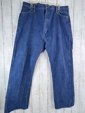 WRANGLER Vintage Western Cowboy Blue Jeans Shrunk To 38x28 USA Made Straight Leg