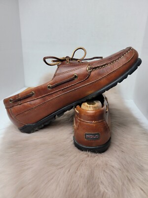 Vintage Polo sport Ralph Lauren Brown Leather Boat Shoes
