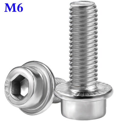 M6 - 1.0 304 Stainless Steel Flange Hex Washer Head Socket Head Cap Screws Bolts