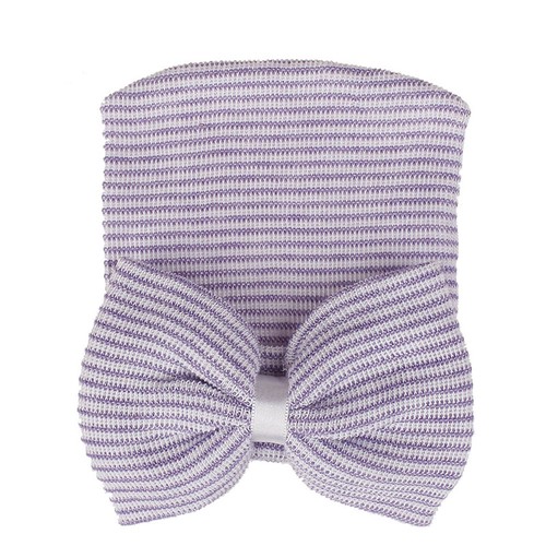 Newborn Baby Girl Infant Striped Soft Hat with Bow Cap Hospital Beanie Headband. - Picture 18 of 28
