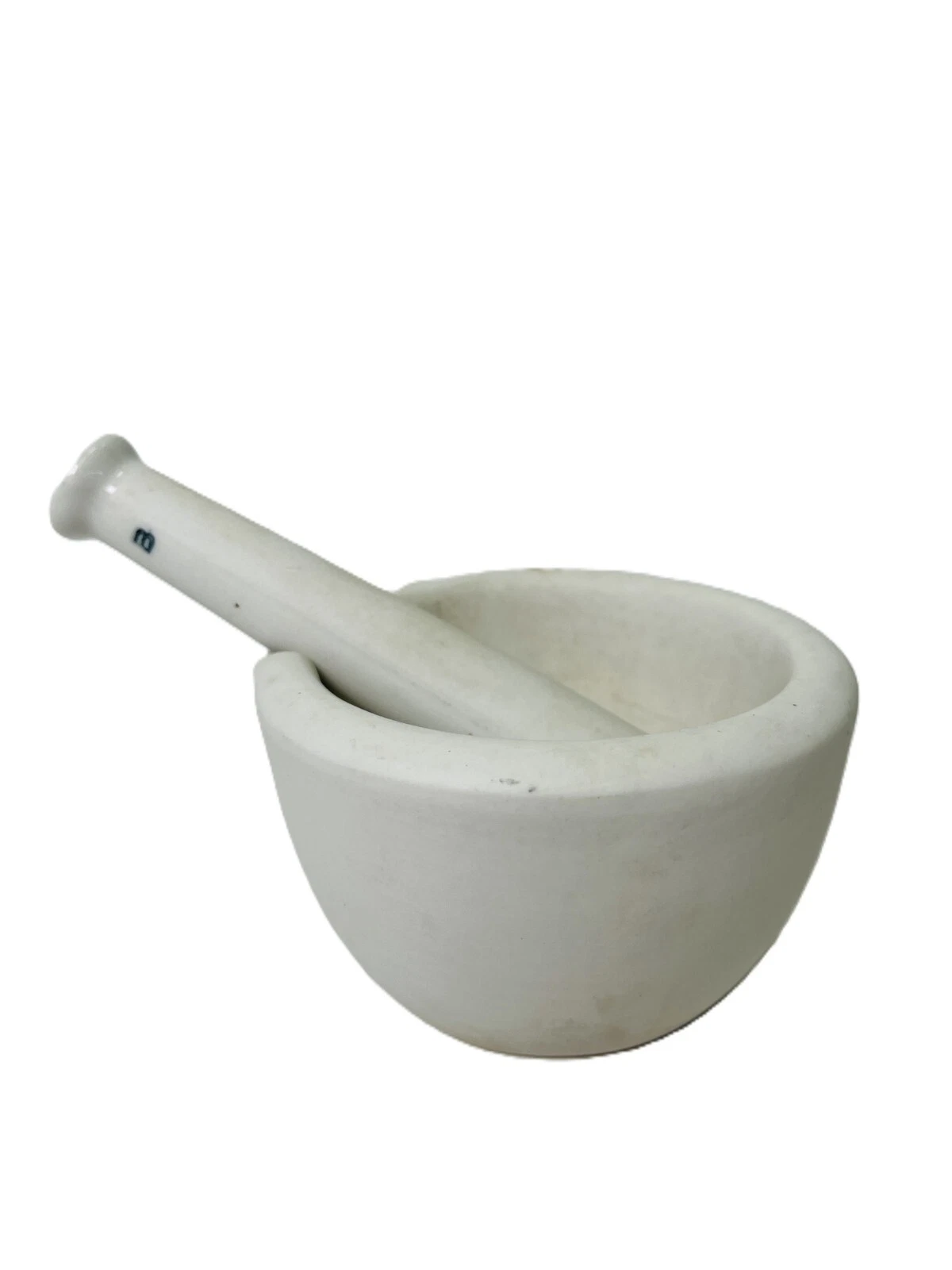 Antique Pharmacy Ceramic White Mortar And Pestle Marked "B"
