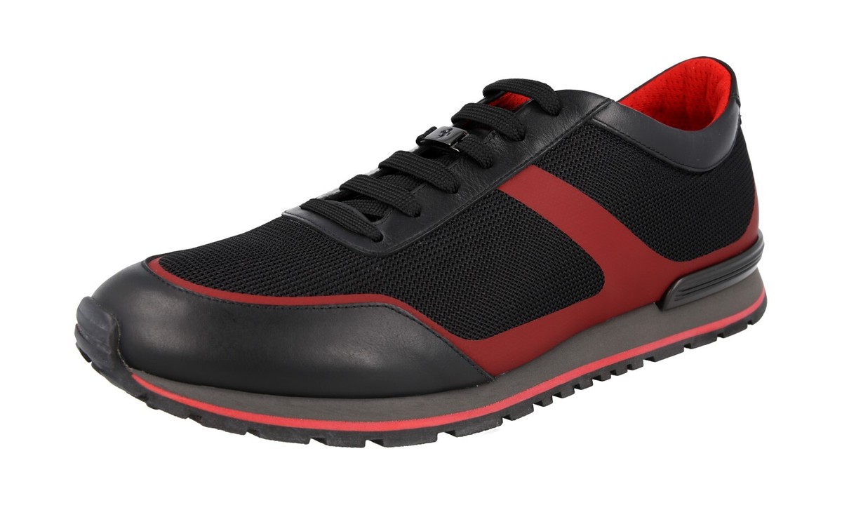 TOD'S x FERRARI Leather + Mesh Sneakers Shoes - Black Red TOD'S x FERRARI Leather + Mesh Sneakers Shoes - Black Red