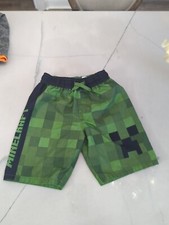 MINECRAFT Boys Swim Trunks Shorts Small. Green , lined board shorts Gamer
