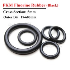 Black FKM Rubber O Ring 5mm Cross Section OD 15-600mm O-Ring Seals Washer Gasket
