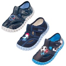 Viggami Jungen Kinder Hausschuhe Freizeit Klett Textilschuhe mit Lederinnensohle