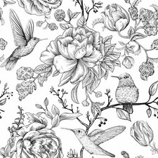 17.7x236 Inch Black and White Peel and Stick Wallpaper Floral Bird Contact Paper