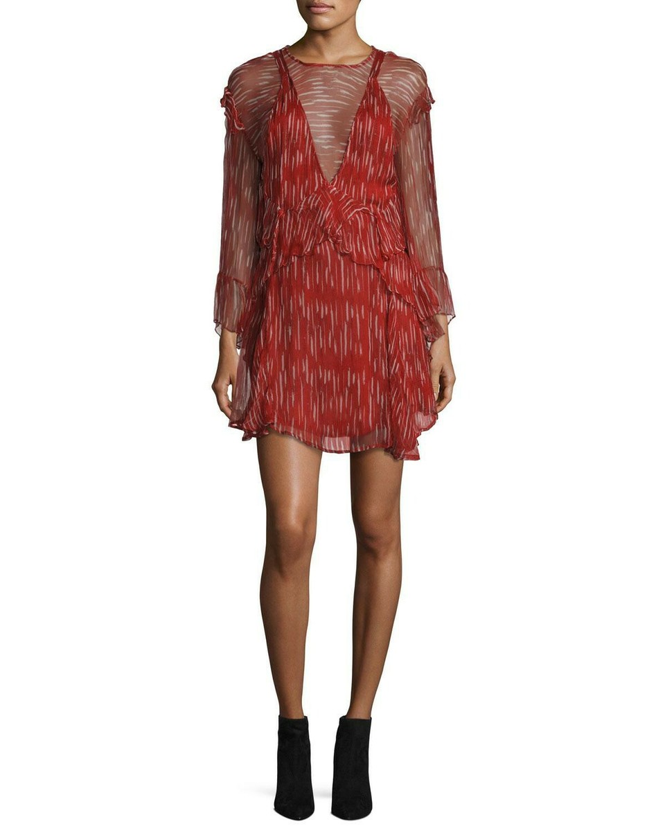 open lace back dress IRO Mini Dress Ressey Black/Red Printed Ruffled Chiffon Size 40 Long S –  Celebrity Owned