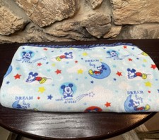 Disney Baby Mickey Mouse Blanket Blue Dream Big Satin Trim