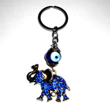 ELEPHANT LUCKY EYE KEY CHAIN Blue Rhinestones