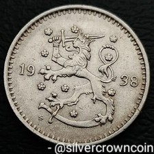 Finland 🇫🇮 1 Markka 1938 S. KM#30. One Dollar coin. Rampant Lion. Suomi. Marka