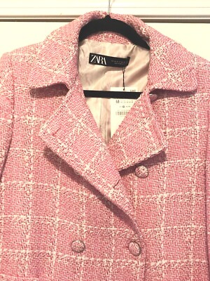 ジャケット・アウター TAN PINK CHECKED COAT ZARA Pink Tweed Blazer Jacket Size S | eBay