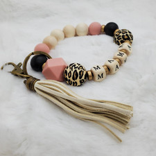 Mama leopard Women's Wristlet beaded Keychain