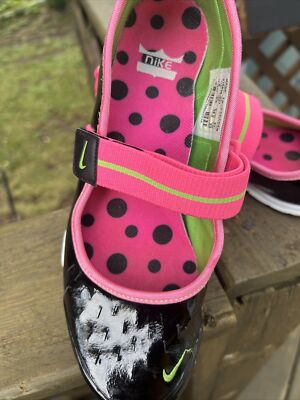 Nike Mary Jane Slip On Shoes Womens Size 6 Black Pink White Patent