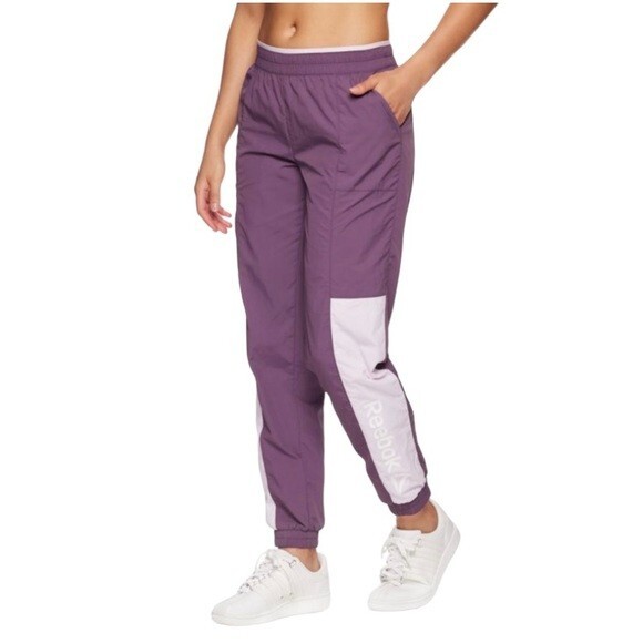 Reebok Track Pants Women's Size Medium Violet Lilac Purple Nylon Focus Woven