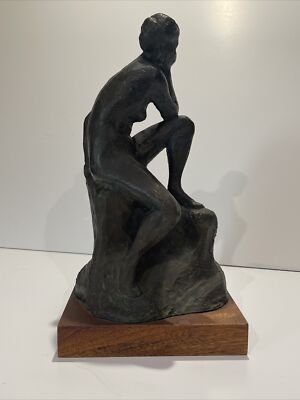 Bronze Metal Sculpture Nude Female Pretty Woman Pondering Listed Artist Hochberg