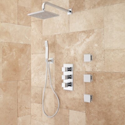 Signature Hardware Ryle Thermostatic Shower System w/Hand Shower 3 Sprays-CHROME