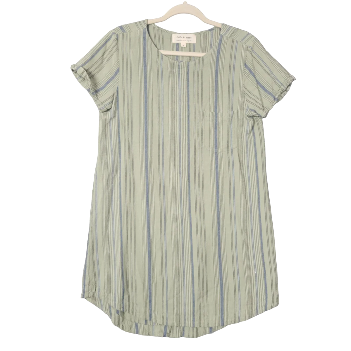 CLOTH & STONE Green Blue Striped Linen Short Sleeve Tunic Dress SIZE SMALL CLOTH & STONE Green Blue Striped Linen Short Sleeve Tunic Dress SIZE SMALL