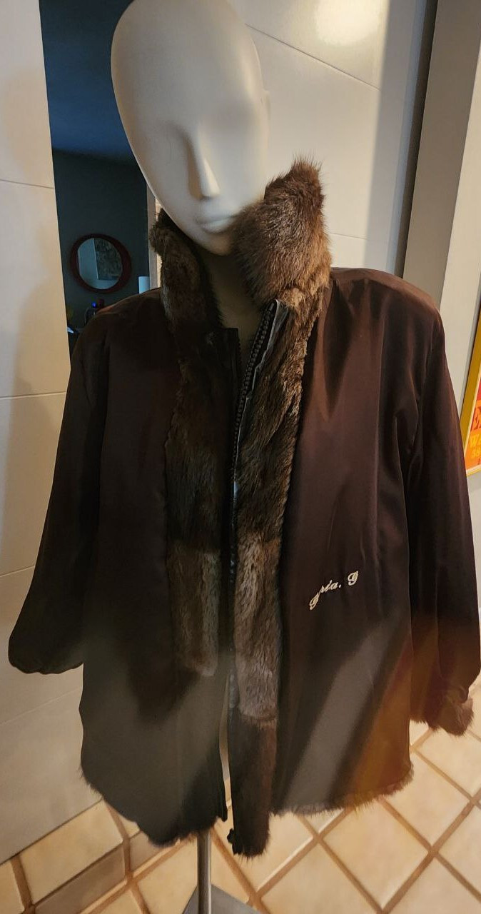 Custom Patchwork Mink Zip Front Jacket Leather Tr… - image 6