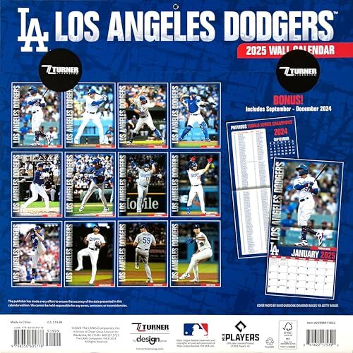 Los Angeles Dodgers 2025 MLB Official Wall Calendar 30 5x61cm Los angeles dodgers 2025 mlb official wall calendar 30 5x61cm