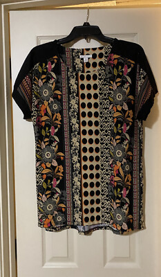 EST 1946 Blouse Multi Color Floral Print Short Sleeve Top Size Medium