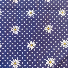 2 Yards 7" Daisy Floral Dark Blue White 100% Cotton Quilting Fabric Single Piece