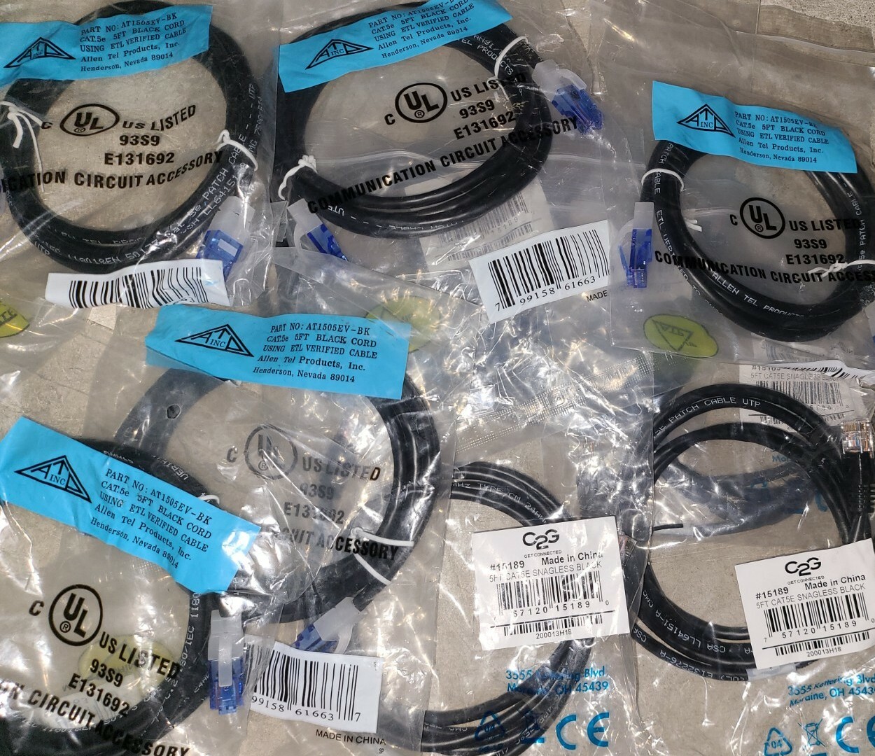 Cat5e Ethernet Cable 5ft Black RJ45 LAN Computer Network Patch Cord-image