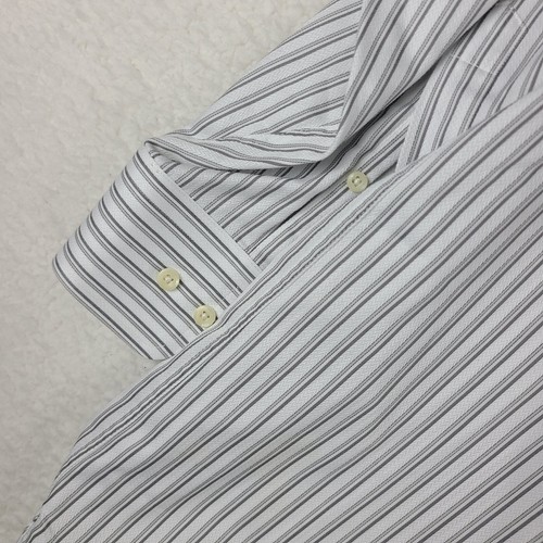 David Donahue Dress Shirt Mens 18.5 34/35 BIG Gray Striped Cotton Button Up - Picture 2 of 9
