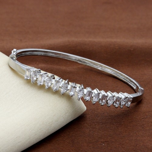 Pulsera Baguette Marquesa Plata Circonita cúbica - 2,4 pulgadas Abreble Kada para Mujer - Imagen 2 de 7