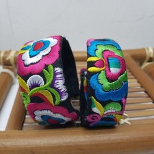 Floral Embroidery Bracelet Bangle Tribal Ethnic Boho Set of 2