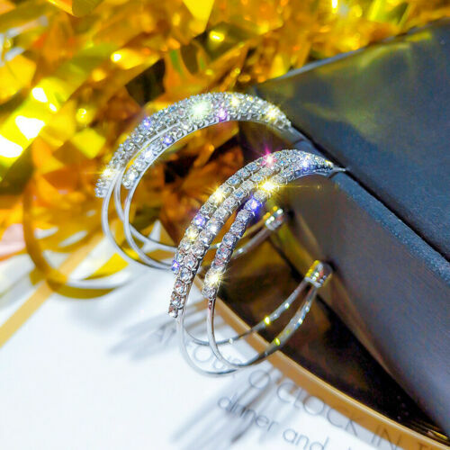 Elegant Silver/Gold/Rose Gold Plated Hoop Earrings for Women Jewelry Lab-Created - Picture 2 of 13
