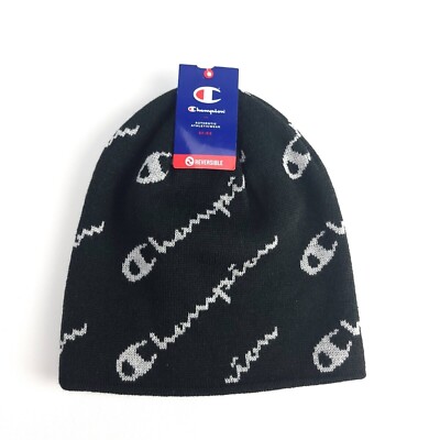 Champion Beanie Hat Reversible Logo Monogram Reversible Black