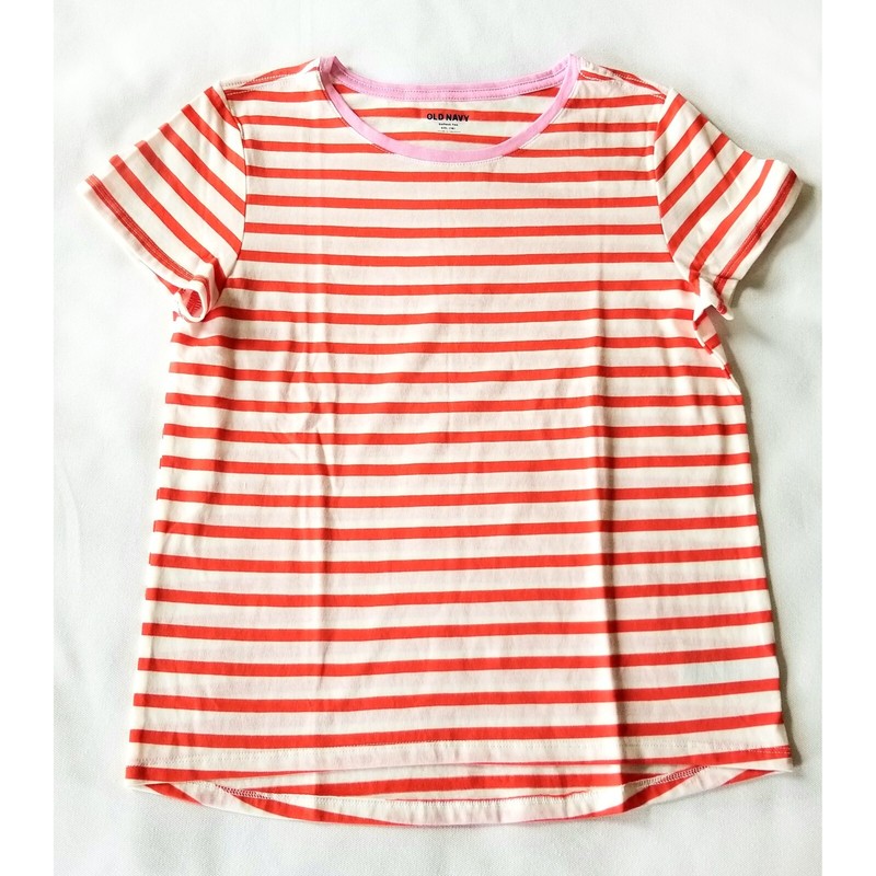 Old Navy Girls Softest Tee NWOT Stripe Orange White Pink Short Sleeve Top XXL 18