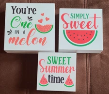 Watermelon Wooden Box Signs House Decor 3 pcs New