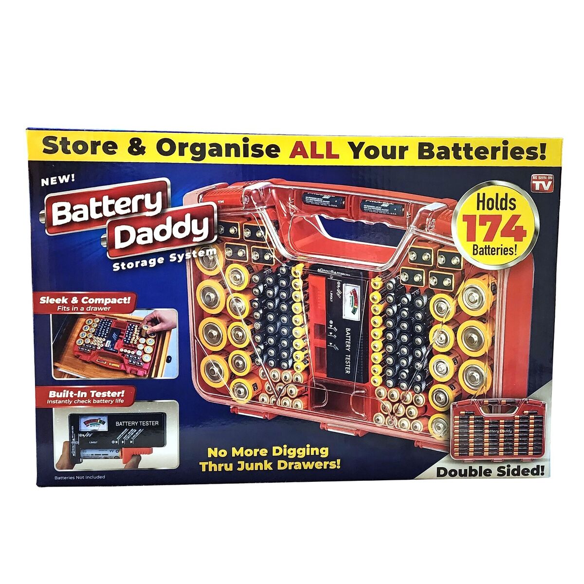 Battery Daddy Battery Organiser and Storage Case with Tester Holds