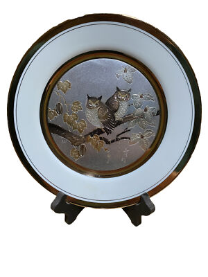 1983 EXPRESSIVE DESIGNS LIMITED ED. CHOKIN ART PLATE W/ OWLS BY YOSHINOBU HARA