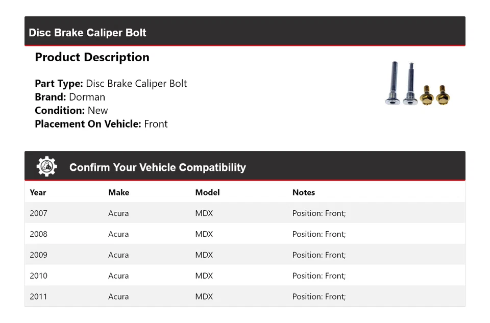 Pinza de freno de disco delantera para Acura MDX Dorman 2007-2011 2008 2009 2010 Foto 2 de 4