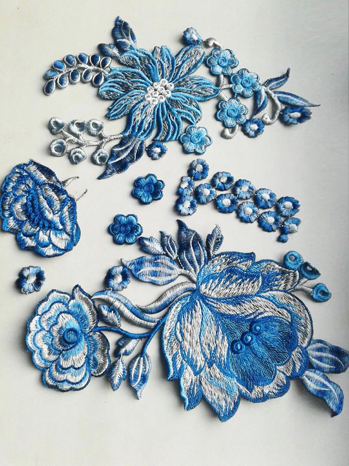 Fantasy Blue Flowers Handmade Embroidered Patch - Image 2 of 2