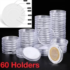 60 Clear Plastic Coin Holder Capsules Silver Dollar Morgan Silver Dollar 17-40MM