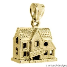 New 14k Yellow Gold 3-D House Charm Pendant