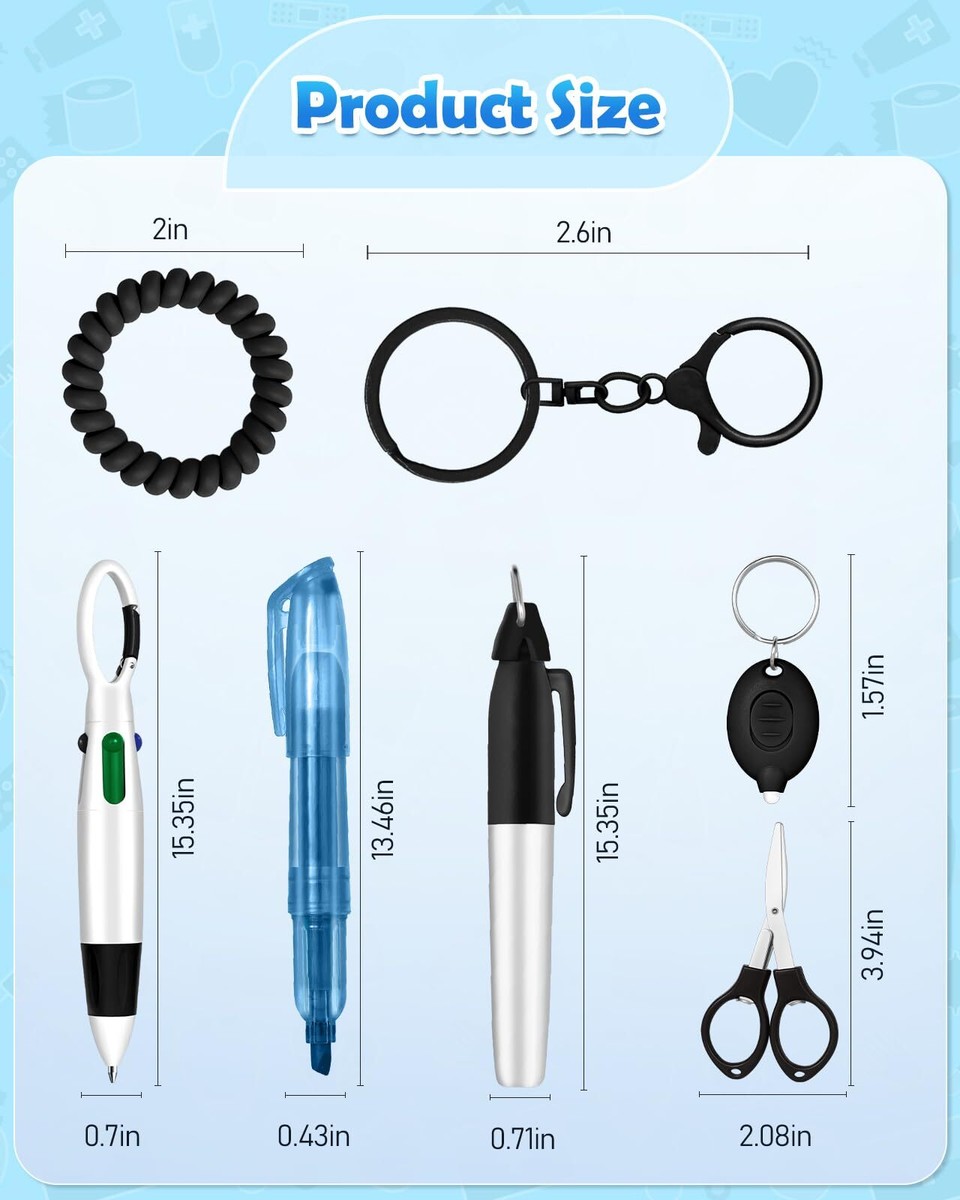 Nurse Pen Set With Badge Reel - Retractable Ballpoint, Marker, Highlighter & Scissors | Medical Office Supplies