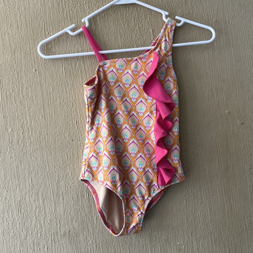Cabana Life Girls One Piece Swim Bathing Swimsuit Blue Pink Size 6 Ruffle - Picture 4 of 12